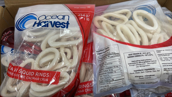 Squid (Gigas), 4-9 cm Rings, Frozen, China, NW, 20 lb, 20 x 1 lb