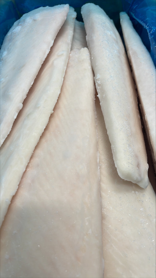 Halibut (Pacific),1-3 lb, Fletches, Skinless, Boneless, Frozen, IQF, China, NW, 25 lb